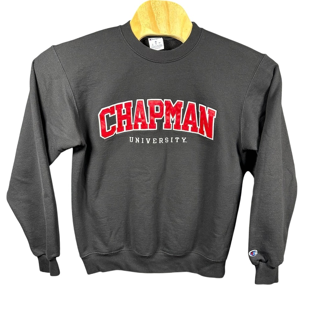 Champion Chapman University Sweatshirt Mens Size M‎ Black Crewneck Pullover
